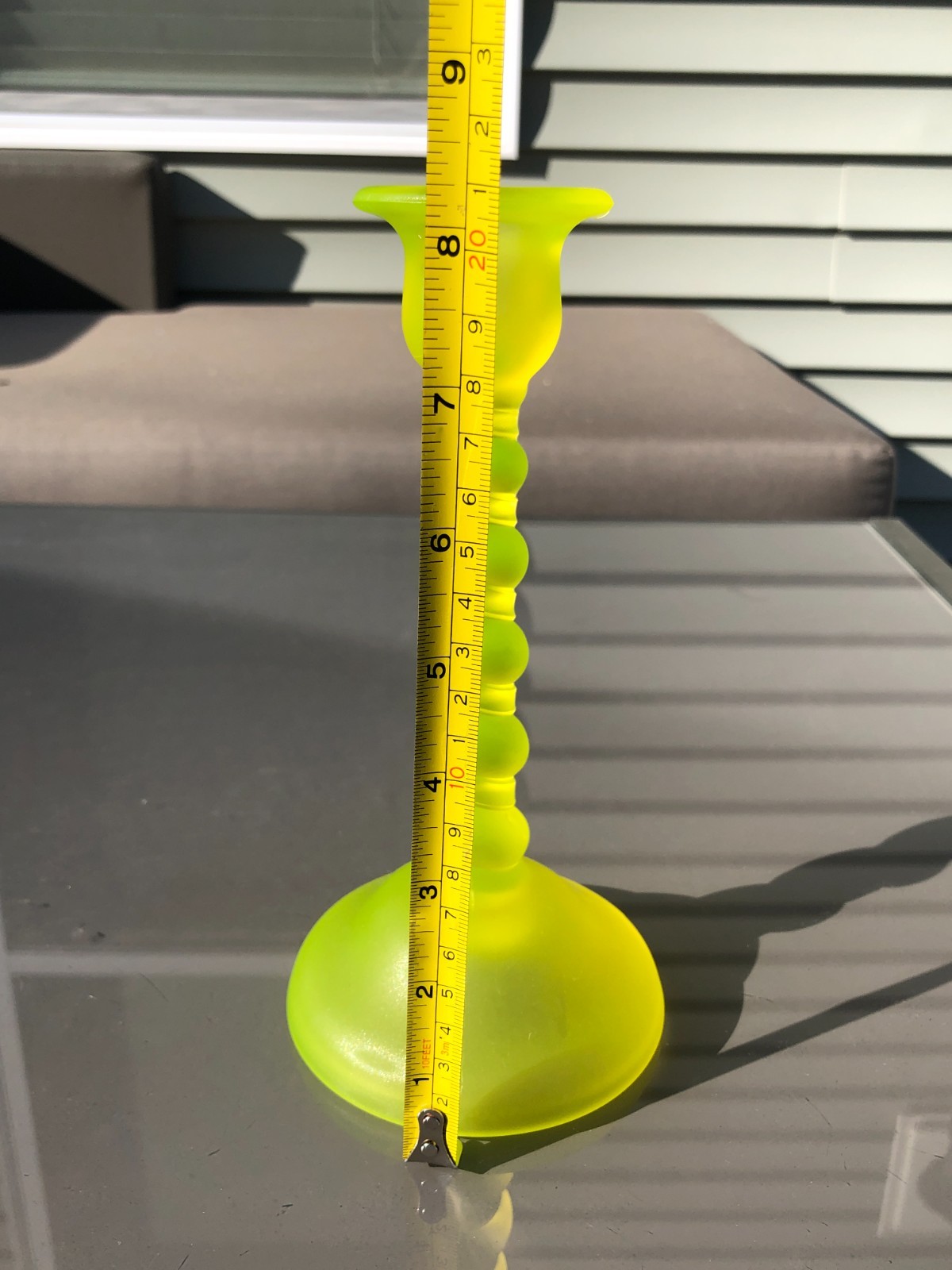 Tiffin Satin Canary Yellow Candlestick Holder Glass Spiral Twist 8-1/4″