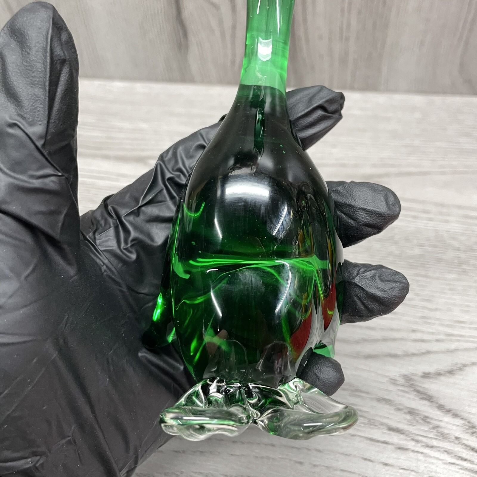 Vintage MCM Murano Style Blown Glass Green Duck Bird 7″ Mid Century Modern