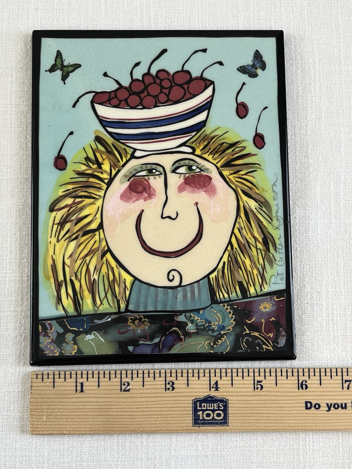 Pat Custer Denison Tiles “My Hat is Just a Bowl of Cherries” Signed