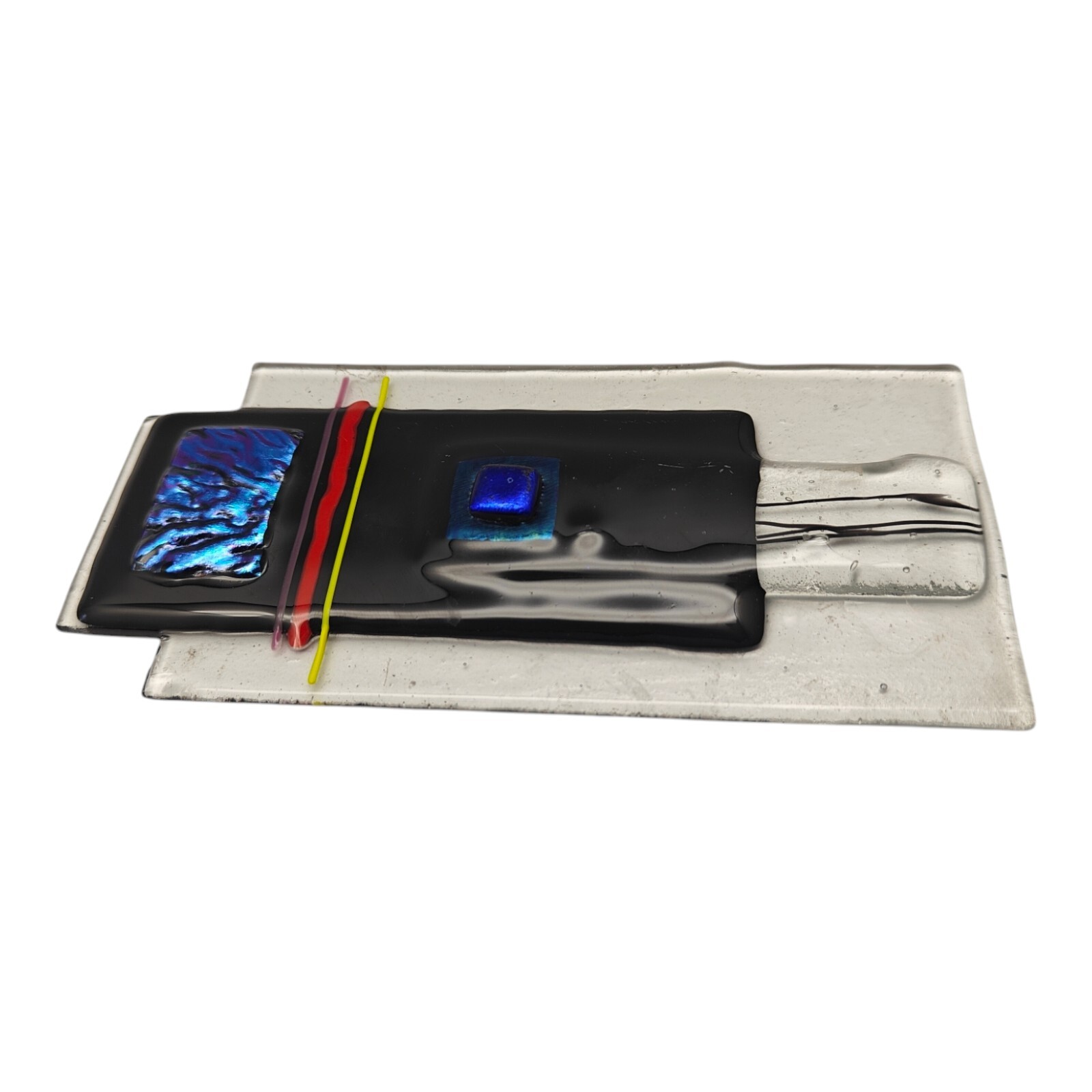 Fused Glass Small Panel Clear Blue Black
