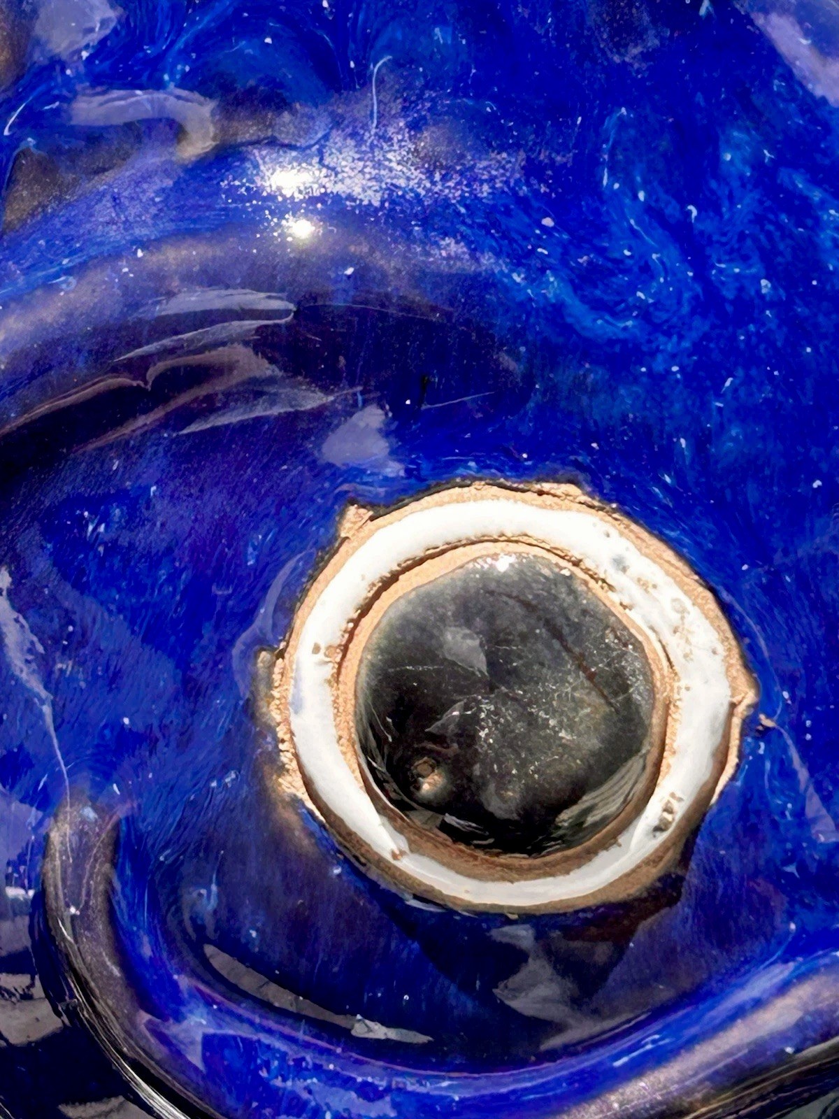Art Pottery Cobalt Blue Fish Koi Sculpture Garden Decor World Market Approx 12”L