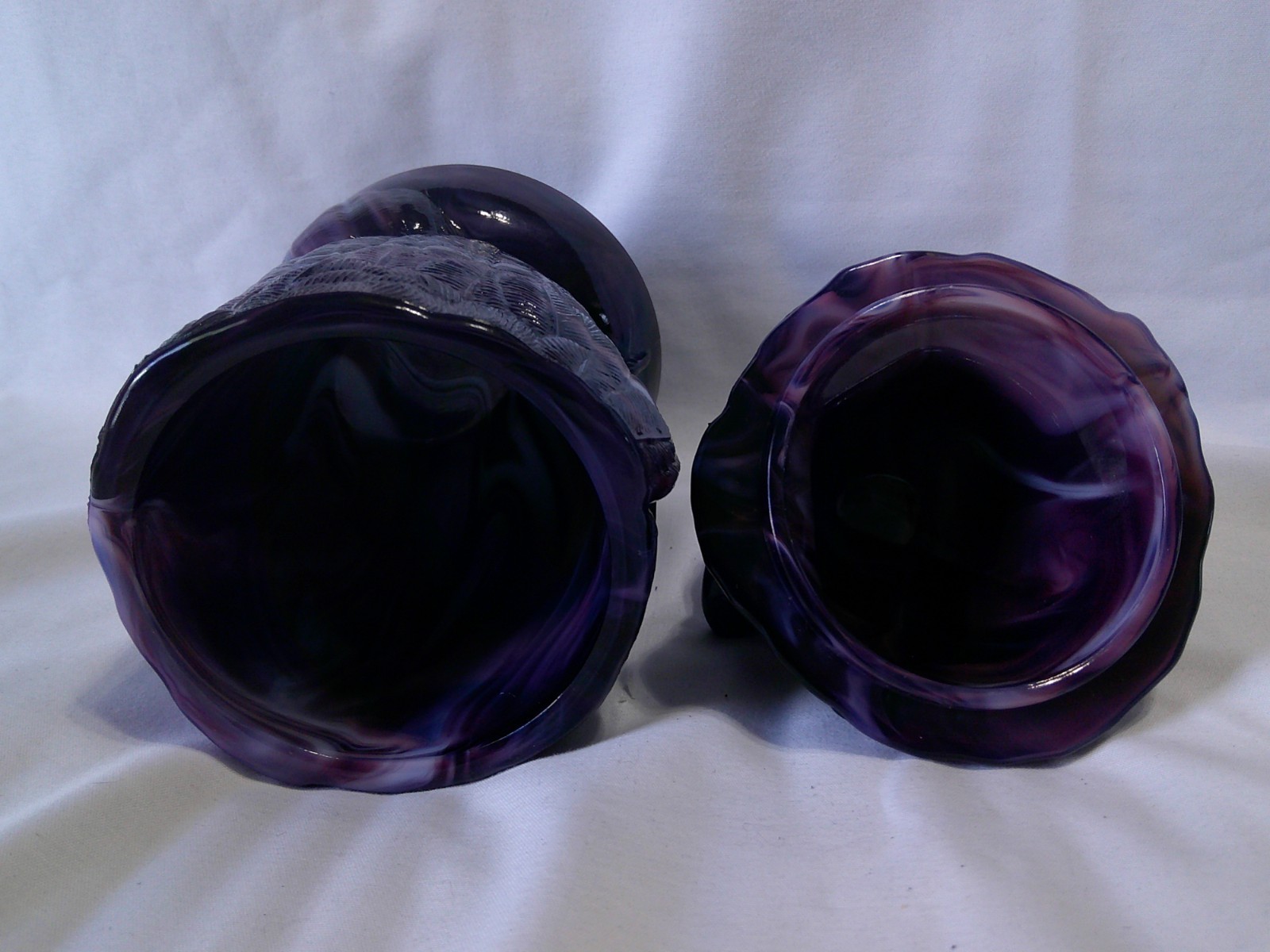 RARE Vintage Imperial Purple Slag Glass Owl Figure Covered Jar w Glass Eyes EVC