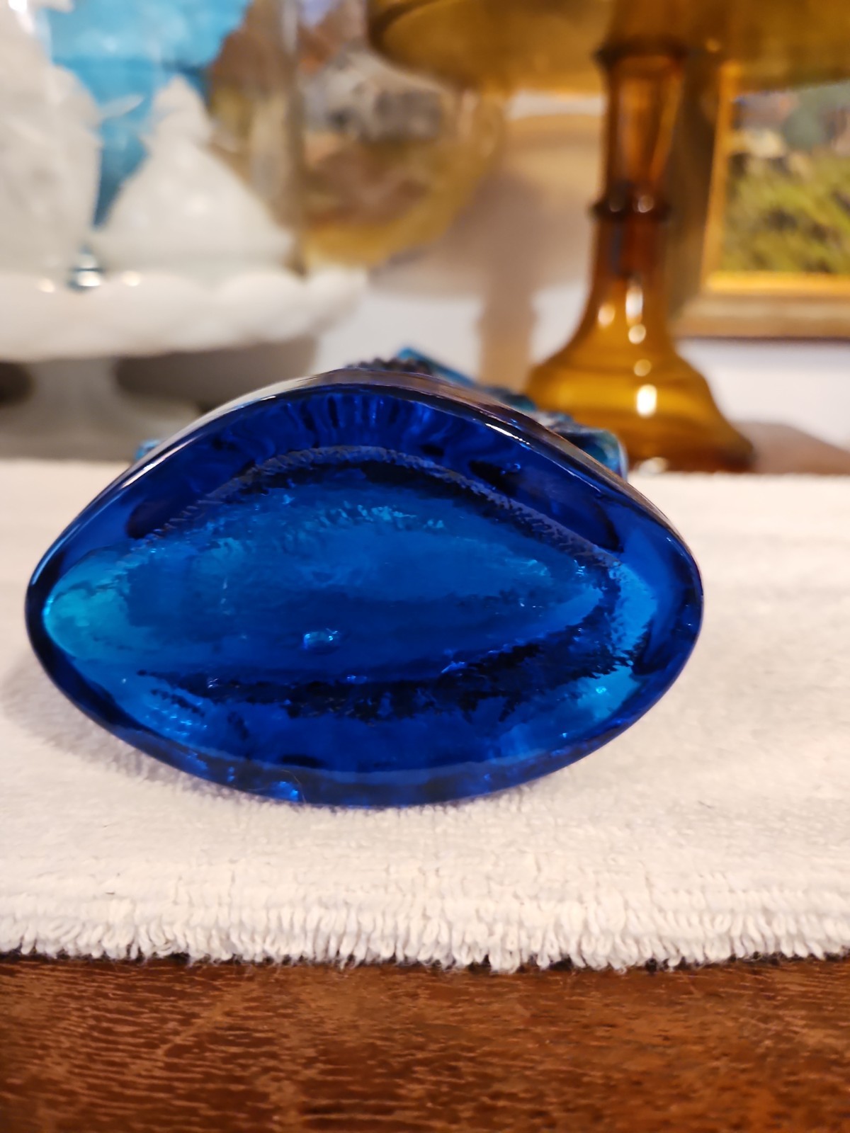 Vintage Imperial Glass Blue Violin Cello Vase 9.5” TALL 4.5 WIDE