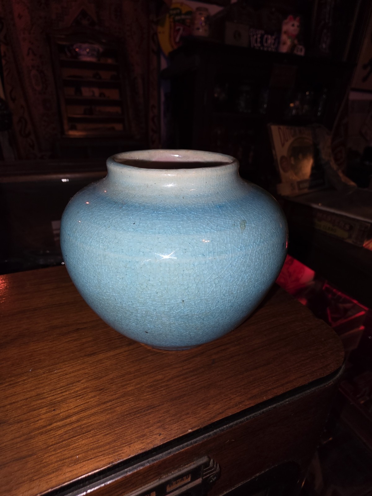 2 Vintage Pisgah Nelson Turquoise Vase Arts Crafts Pottery Signed NC Beautiful