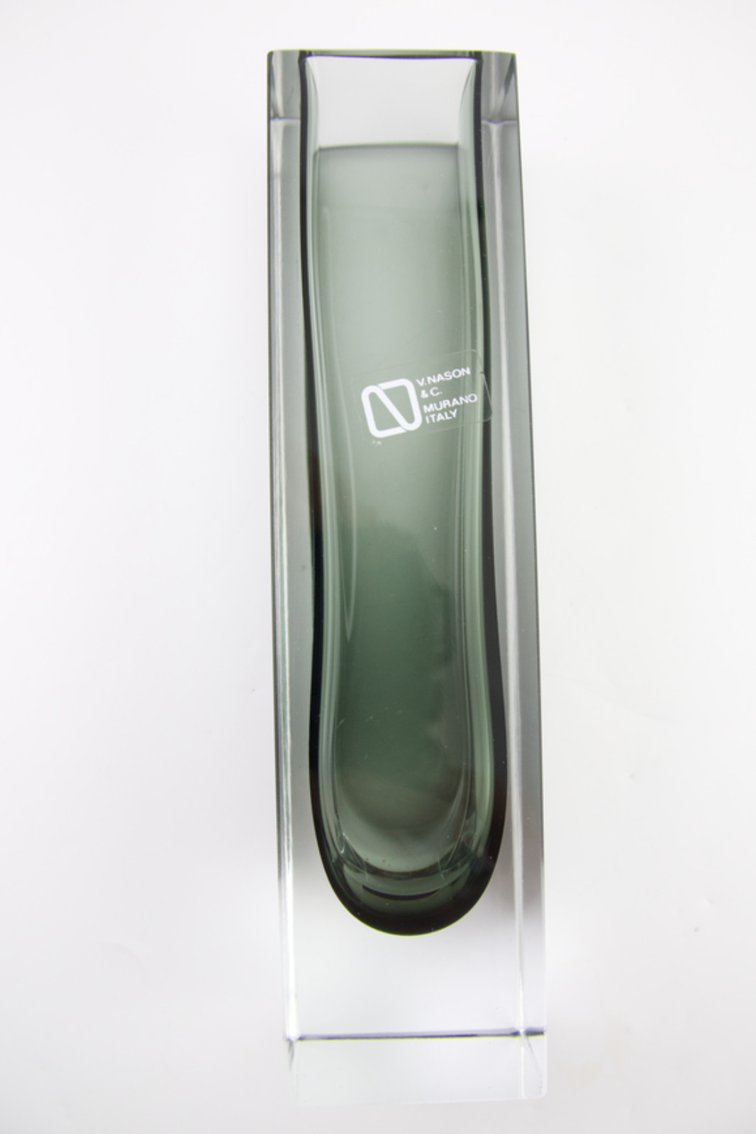 Vintage V. Nason & C. Murano Italy Smoked Gray & Clear Glass Vase With Label
