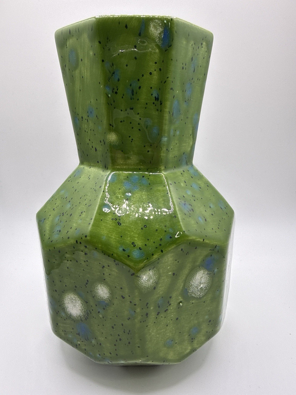 Mayco Cactus Style Hand Painted Glazed Ceramic Vessel Octagon Bud Vase 6” Tall