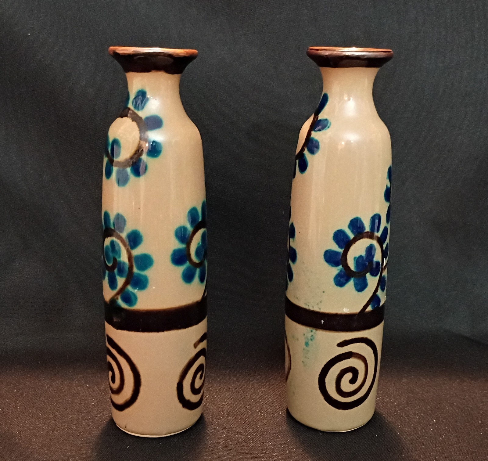 💥 Glazed & Hand Painted Stoneware Pottery Vases – Set of 2 – 6.75″ Tall 💥