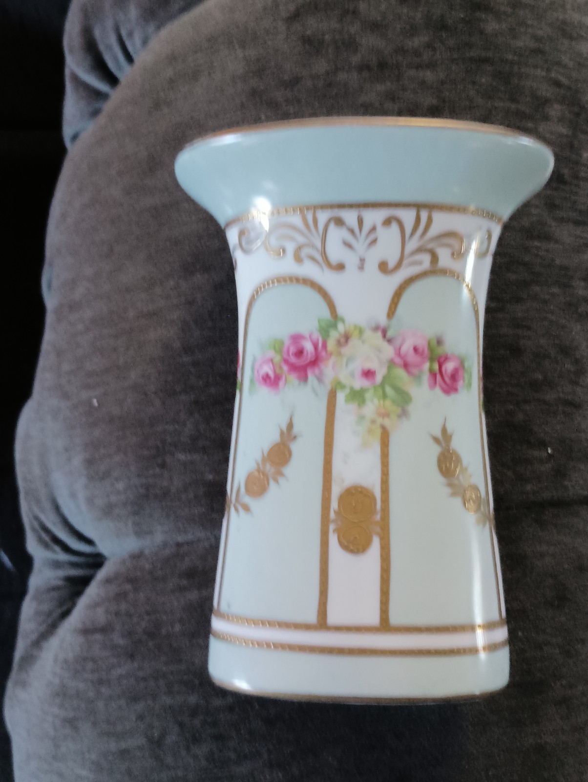 Orchid Designs fine porcelain ROSE pattern Made in England Hand Painted BLUE/GOL