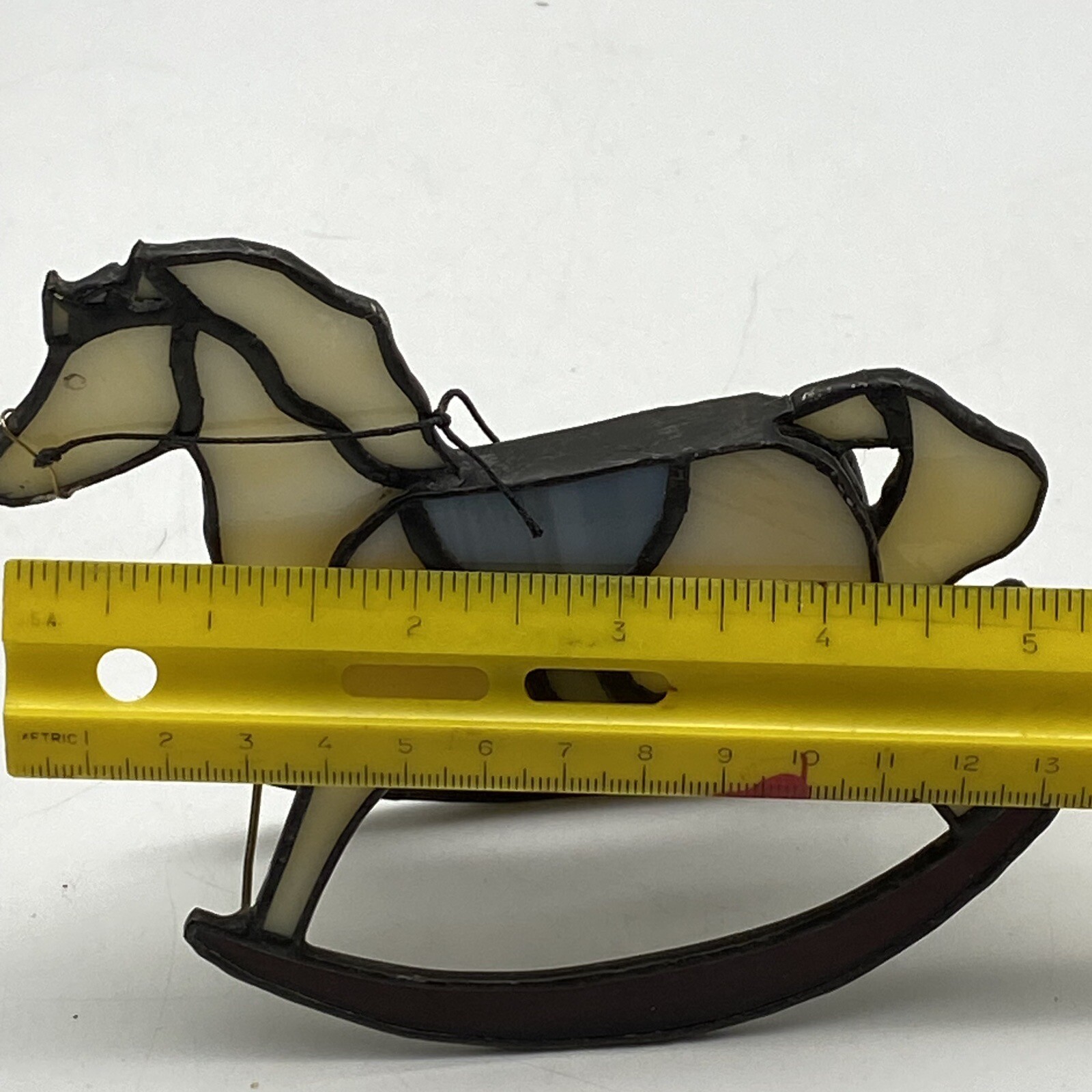 VTG 90s Stained Glass Rocking Horse Figurine Handcrafted Tabletop Decor Folk Art