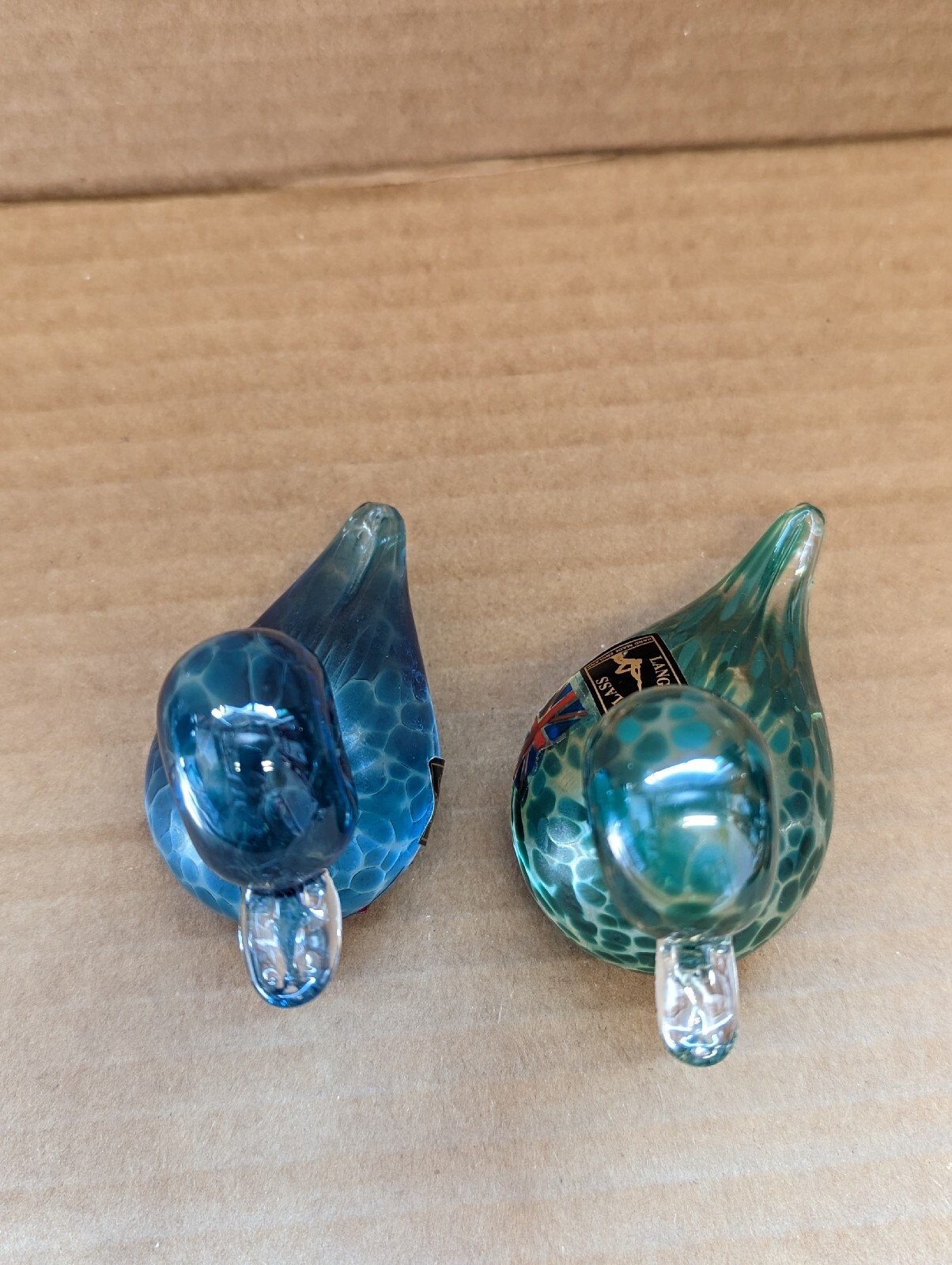 Lovely LANGHAM GLASS Mallard DUCKS Paperweight/Ornament SIGNED Paul Miller. B1