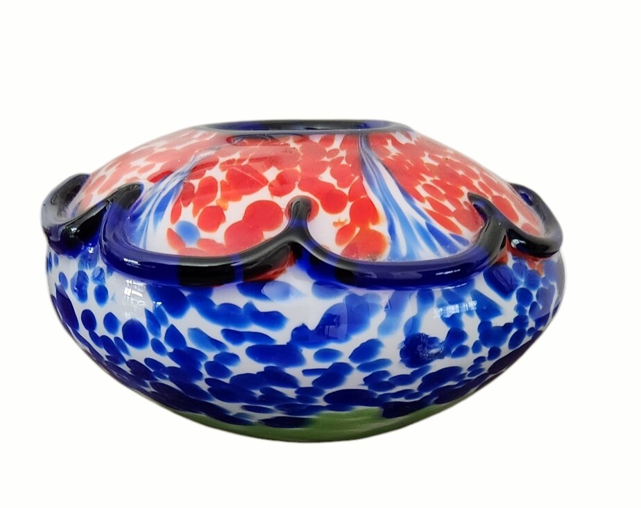 Vintage Murano Rose Bowl Summerso Belle Cobalt Blue White Green Red Art Glass