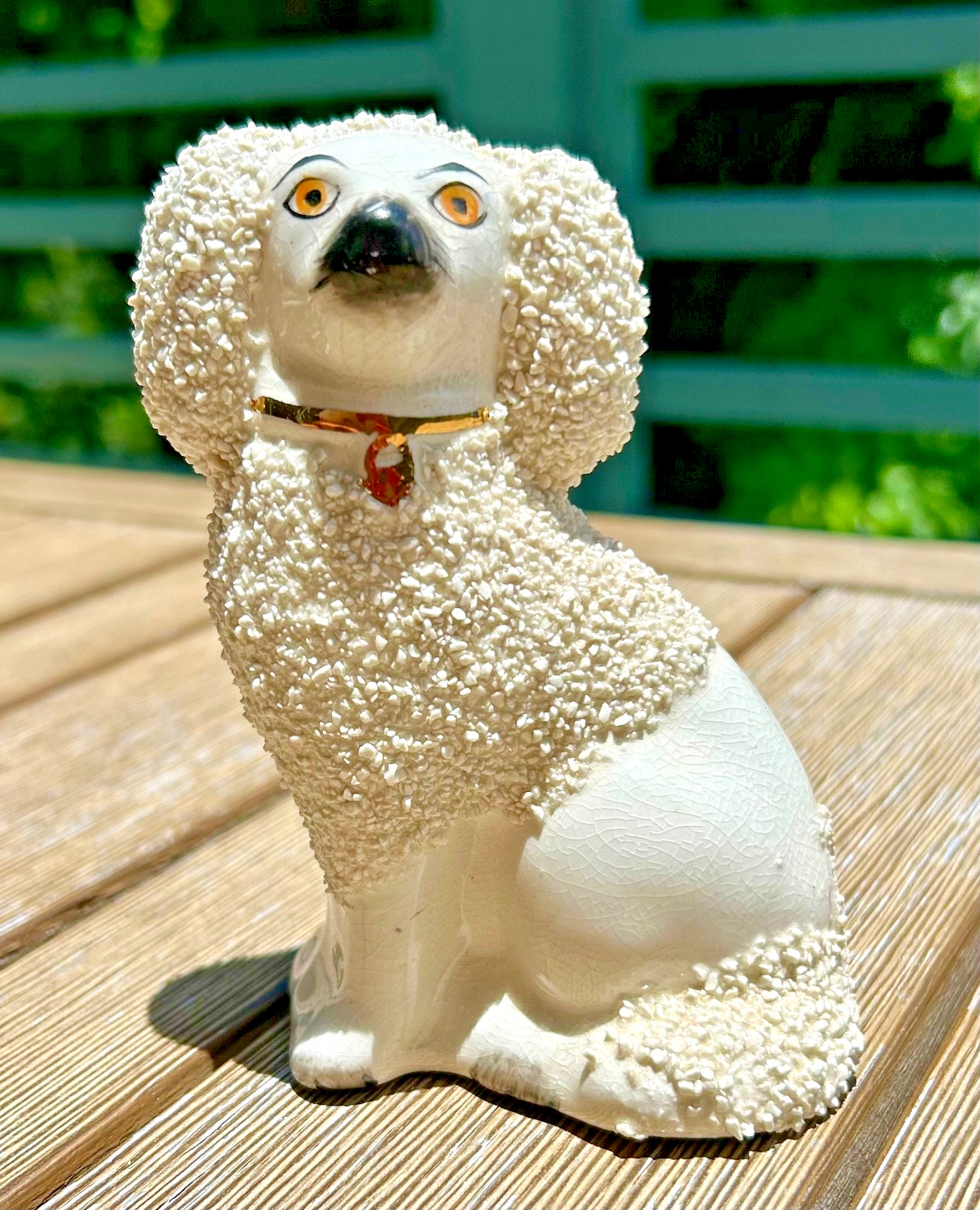 Antique Staffordshire Confetti Poodle Dog 4 5/8″ Tall Excellent Condition