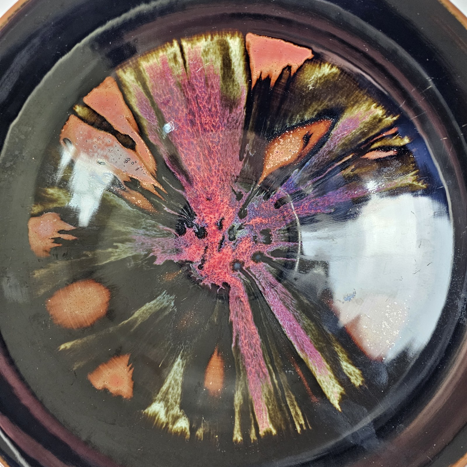 Studio Art Pottery Vibrant Abstract Starburst Nebula Glaze Ceramic Bowl