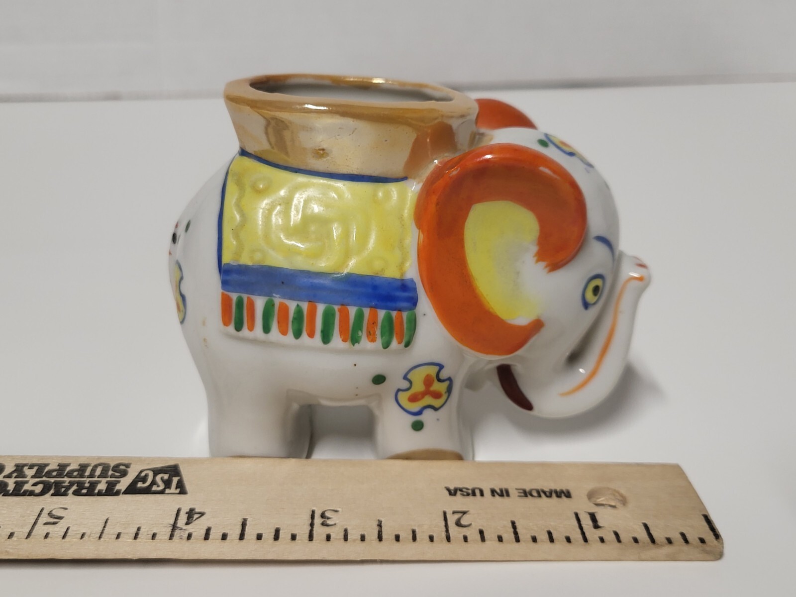 Vintage Lustre Finish Handpainted Japan Ceramic Elephant Vase Or Planter