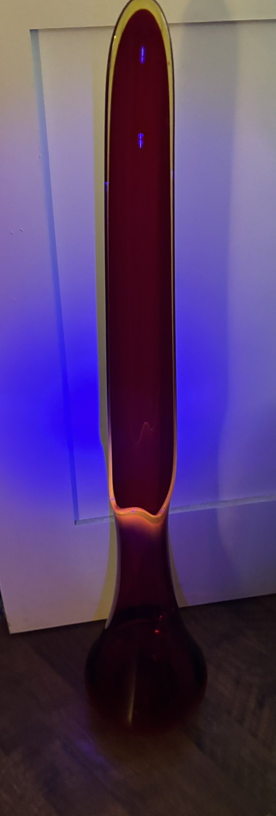 HUGE 36” L.E. Smith Swung Stretch Glass MCM Fat Bottom Floor Vase Amberina RARE