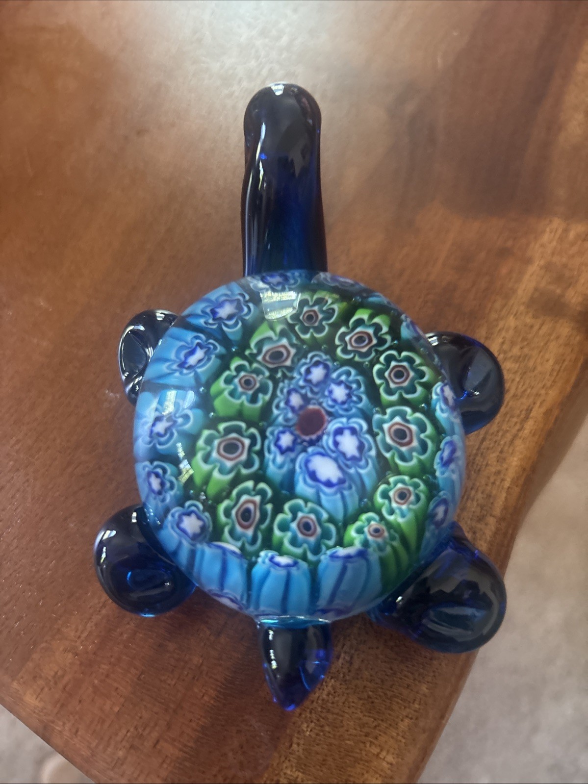 Vintage Murano Millefiori Style Blue Turtle Figure Paperweight 5” Gorgeous