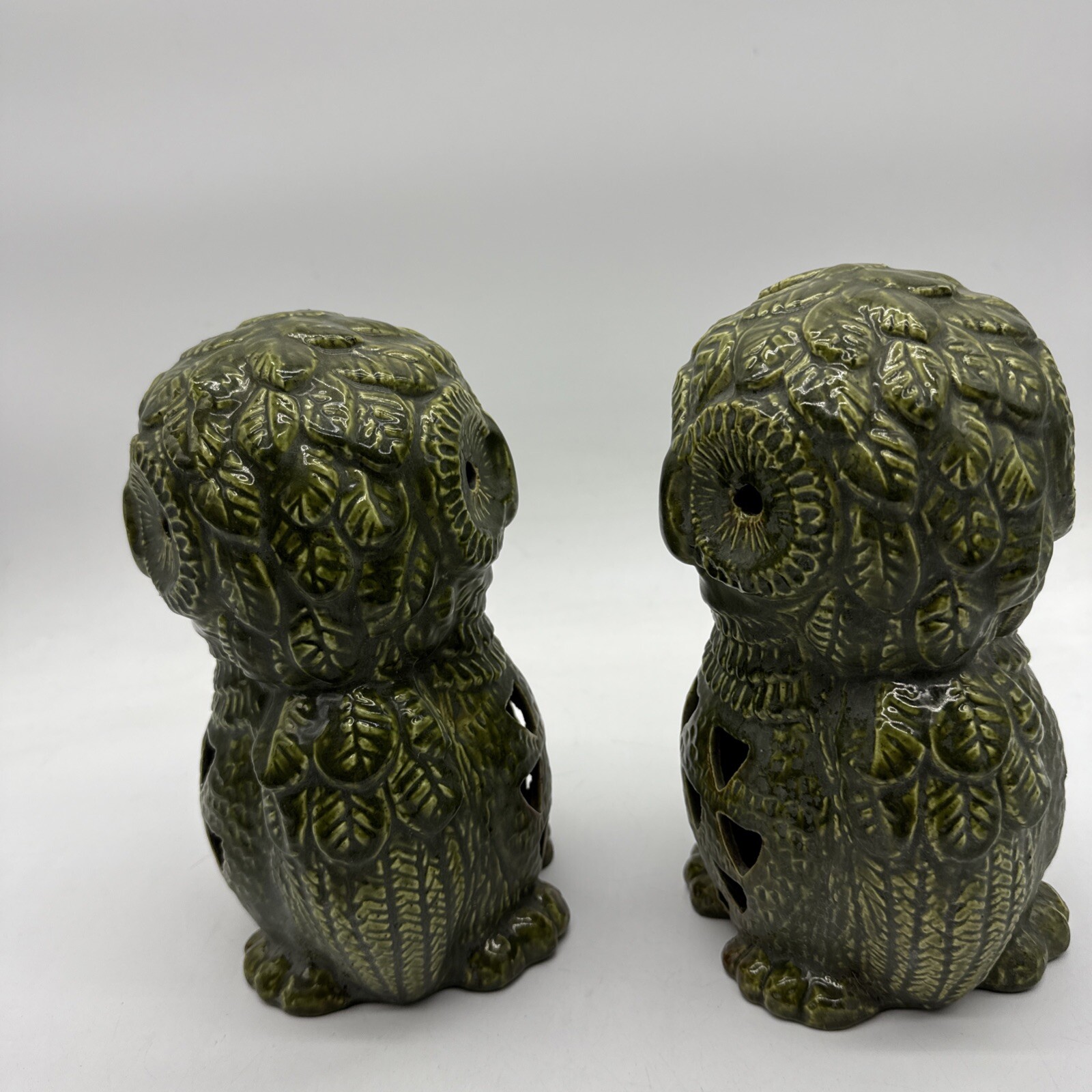 Lot 2 Vintage Brush McCoy Pottery OWL Green Lantern Light Retro MCM