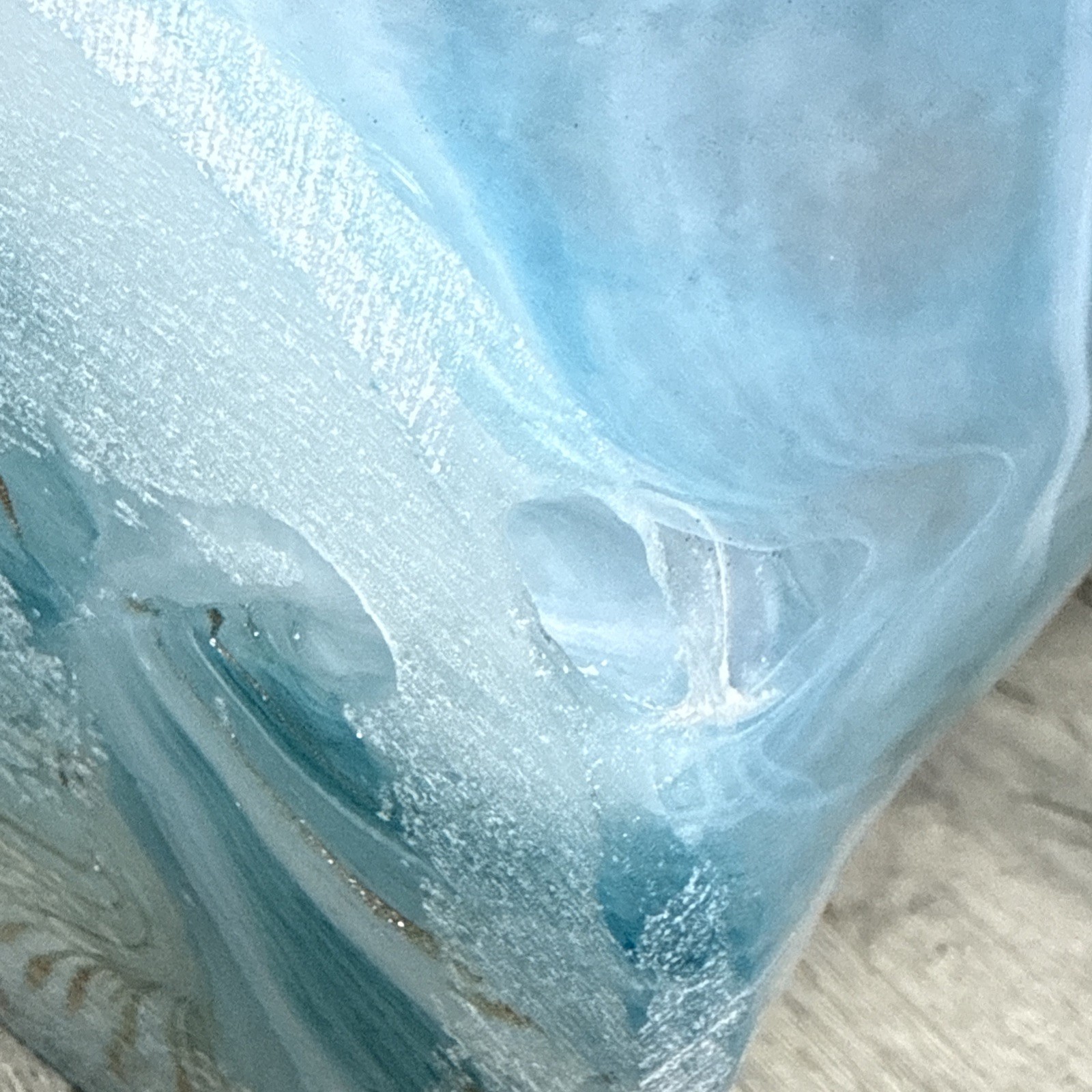 Murano Ruffle Top Light Blue & Gold Glass Vase 16″ H X 11″W X 11.5″D SEE PHOTOS!
