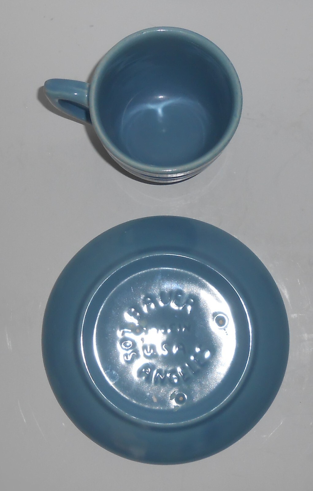 Bauer Pottery Ring Ware 3rd Period Lt Blue Cup & Saucer Set