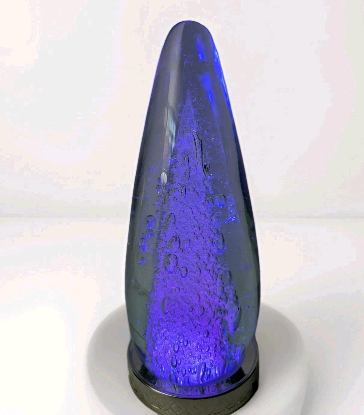 Pyramid Obelisk Art Glass Sculpture 10.5″ Bubble Hand Blown 8lbs Rare Vintage