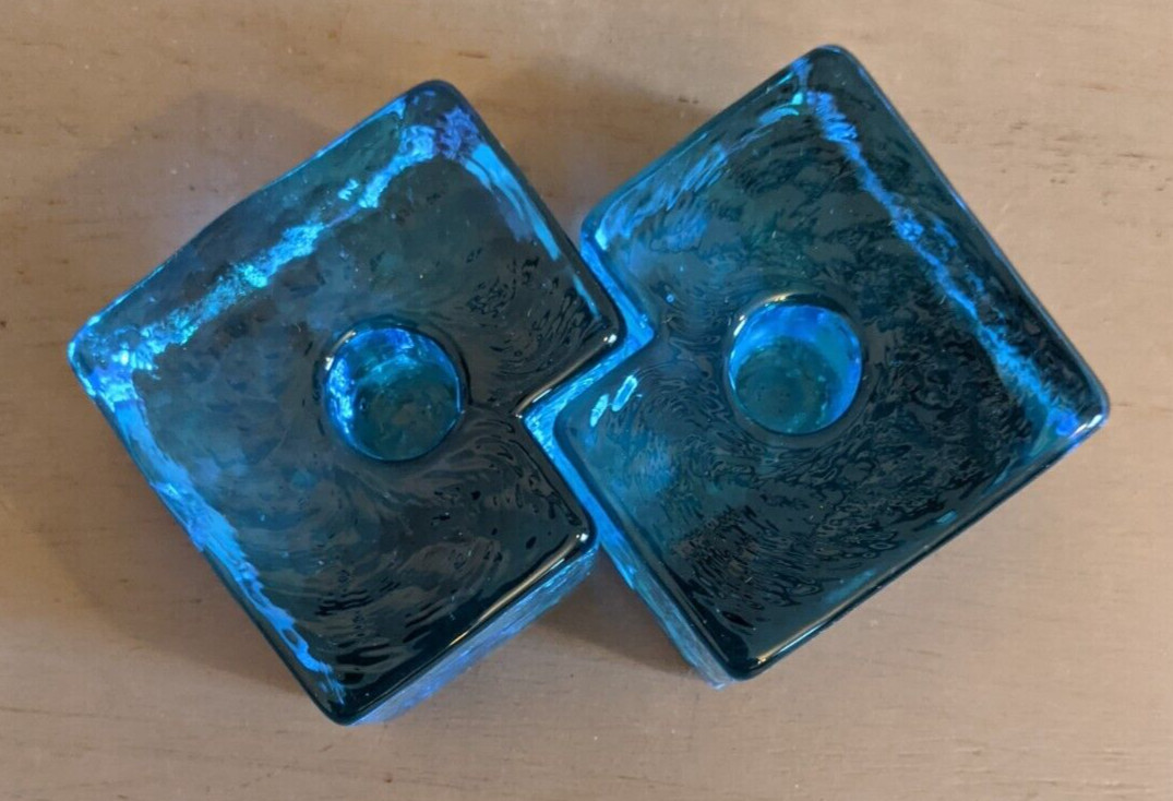 Pair Lindshammar Sweden Christer Sjogren Blue Puzzle Interlocking Candle Holders