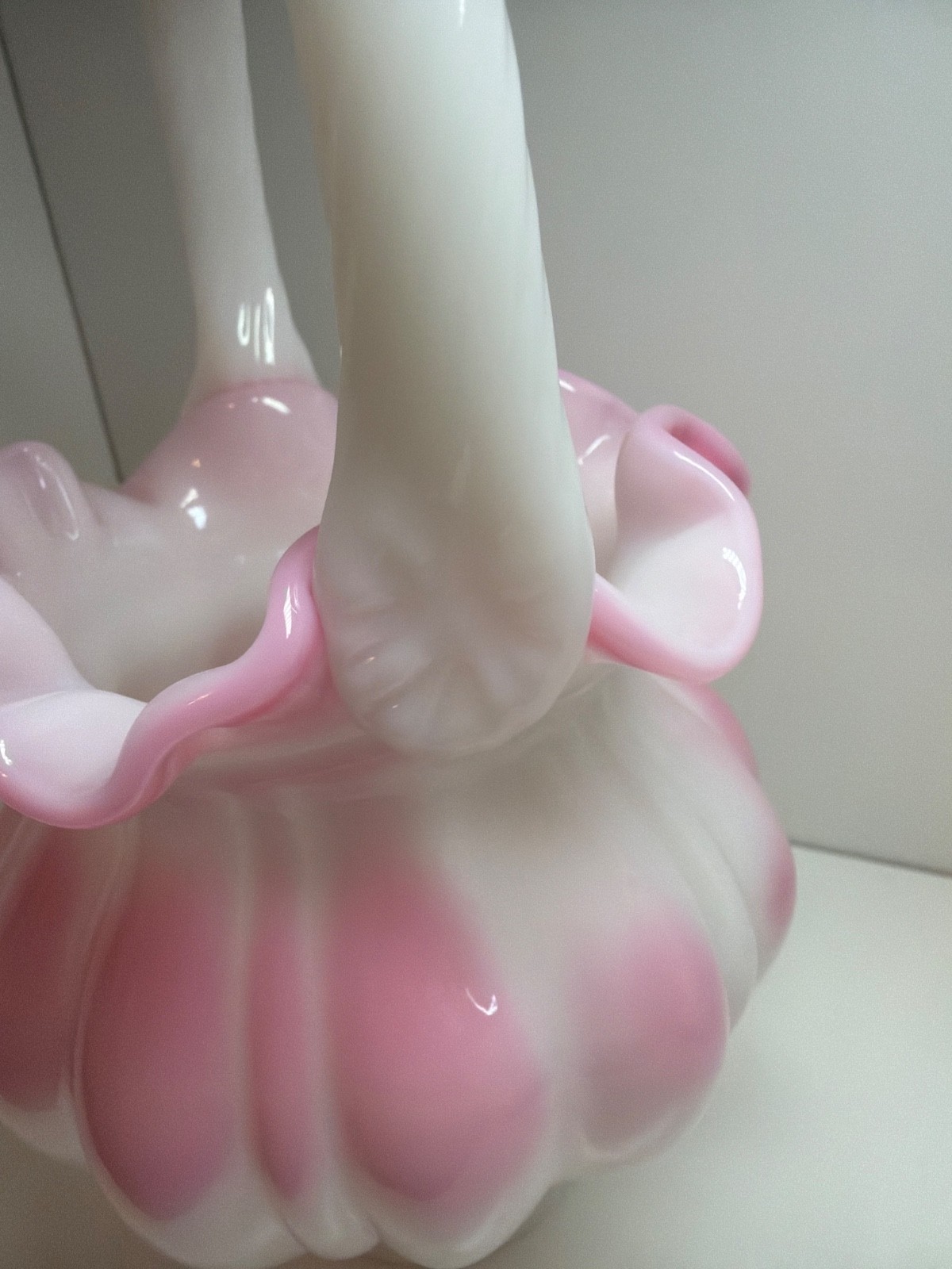 Vintage Fenton Roseline Ruffled basket with Applied Handle 8.5” tall RARE