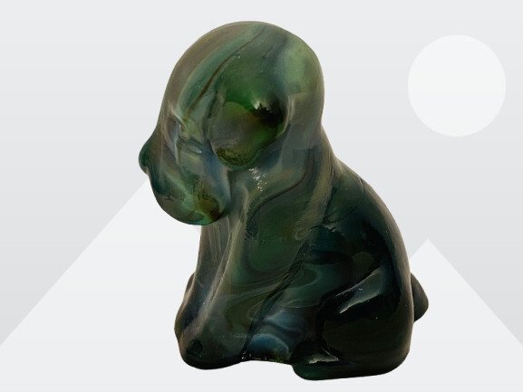 Vintage Boyd Art Glass Winter Green Slag Swirl Pooch The Dog 3″ Figurine