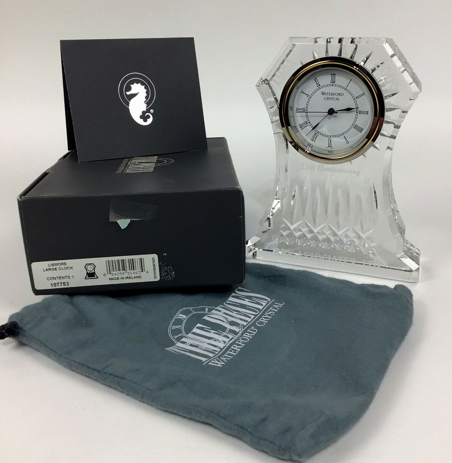 Waterford Crystal Lismore Desk Clock Made in Ireland #107753 **Has Engravings**