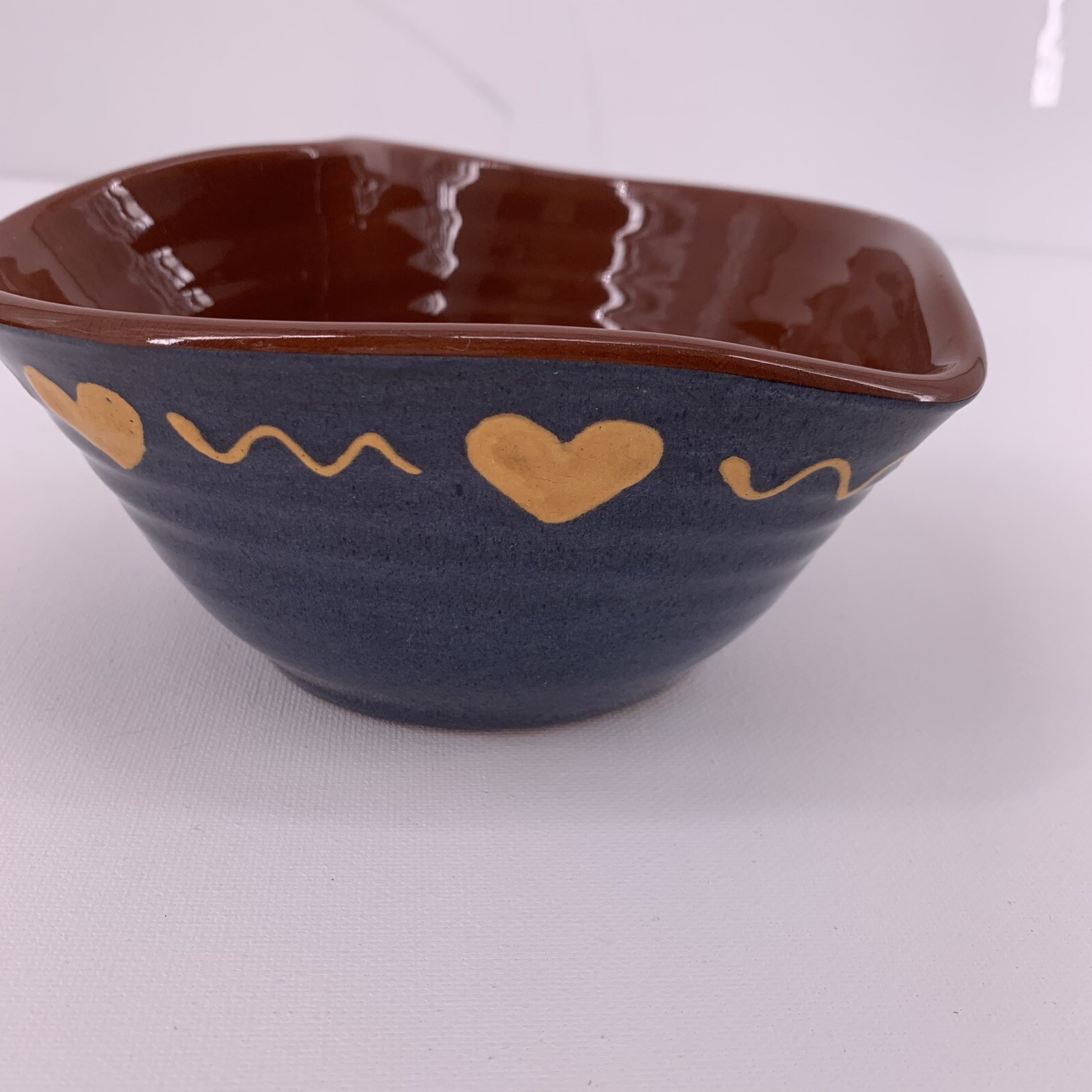 VTG 1986 Turtle Creek Pottery Redware Blue & Red Hearts Bowl and Dish Greg Neal