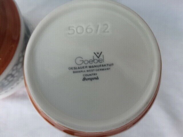 Goebel China Burgund 2 3/4 Sugar & Lid Rust Trim Yellow Blue Flowers Excel Cond
