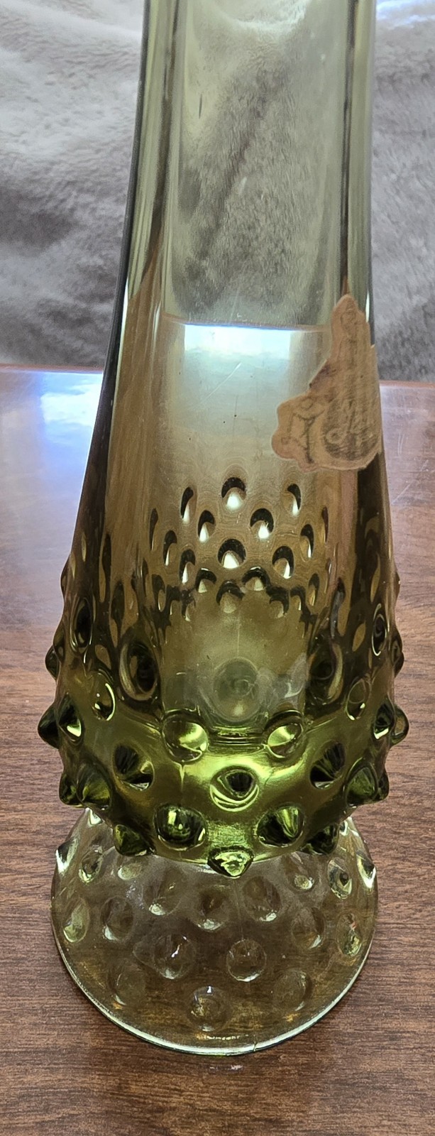 Vintage Fenton Colonial Green Hobnail Swung Glass Bud Vase 10″ Mid Century MCM