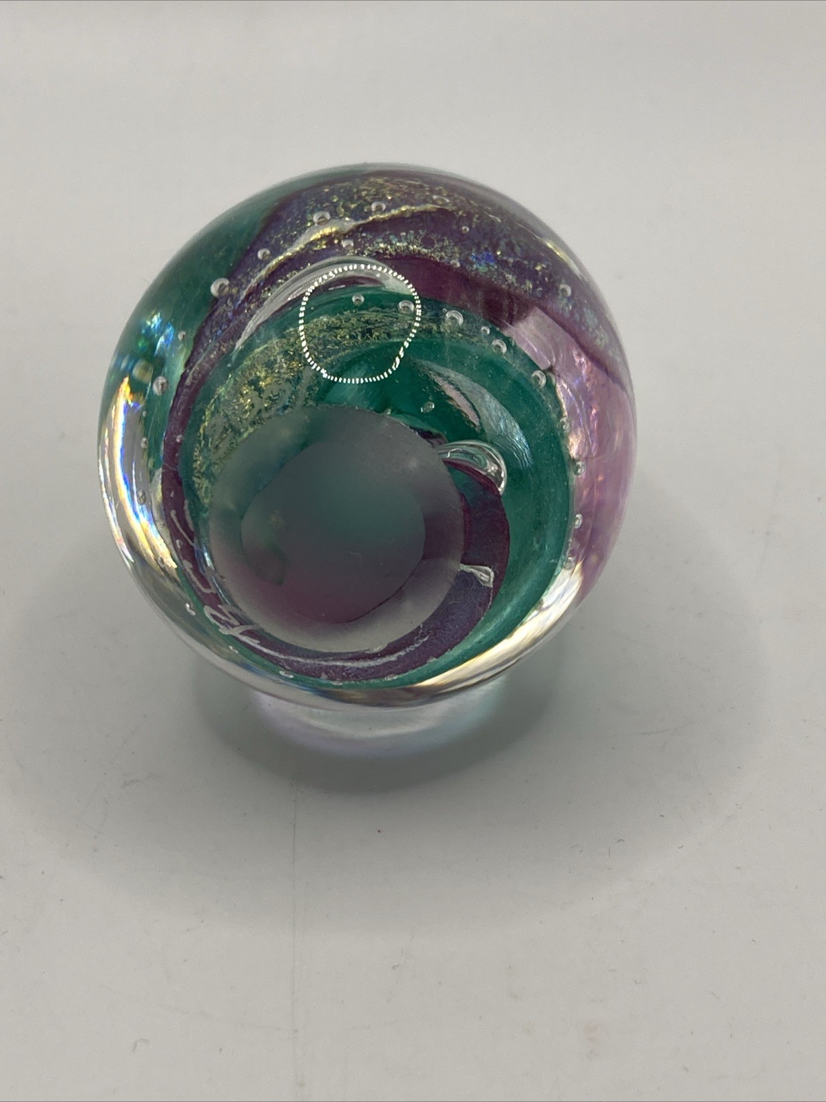 Black Sheep Glass Dichroic Iridescent Swirl Egg Paperweight Signed BSG 2001