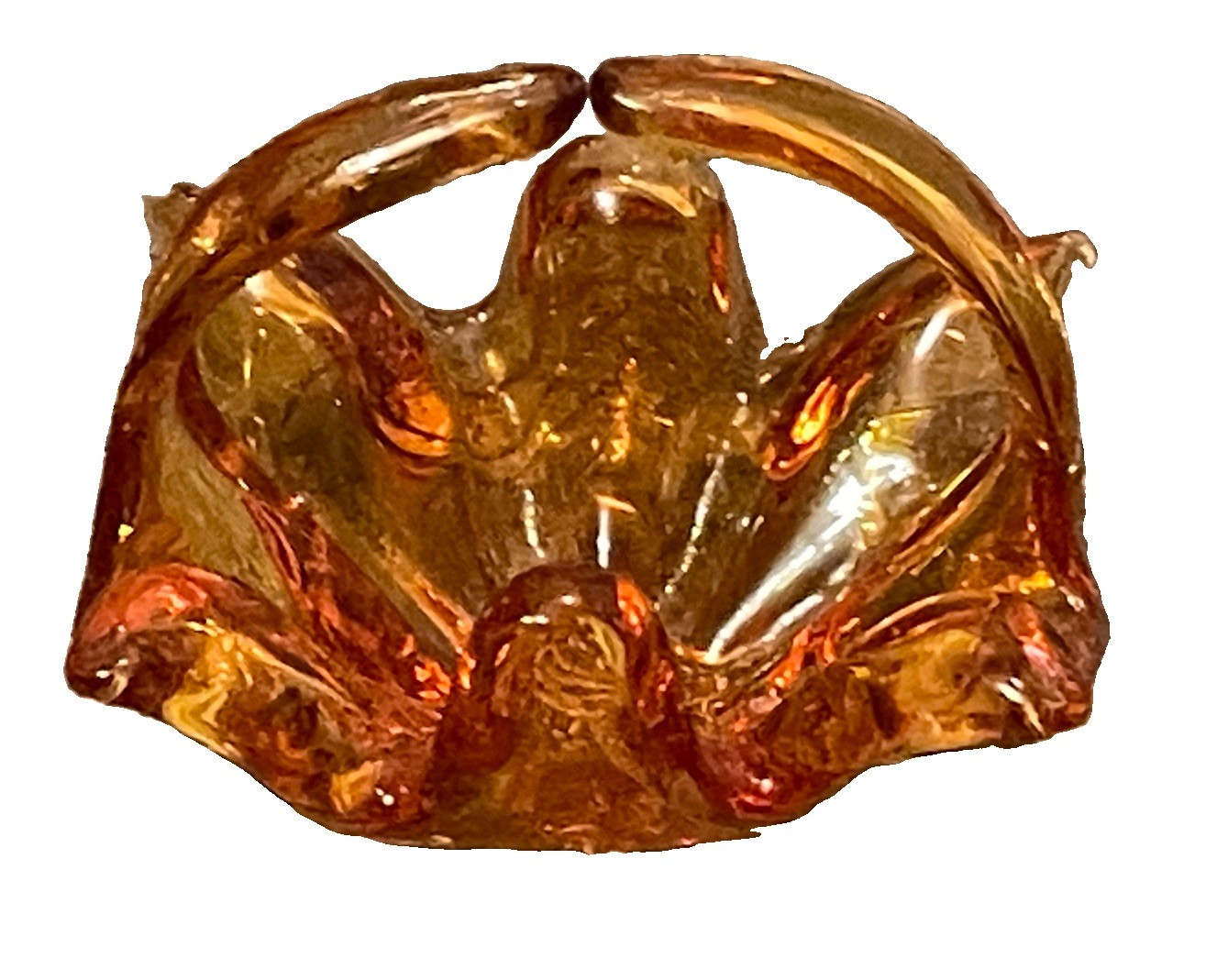 Vintage Chalet Art Glass Bonbonniere Basket Dish Amber Glass 3.25” x 2.5” Canada
