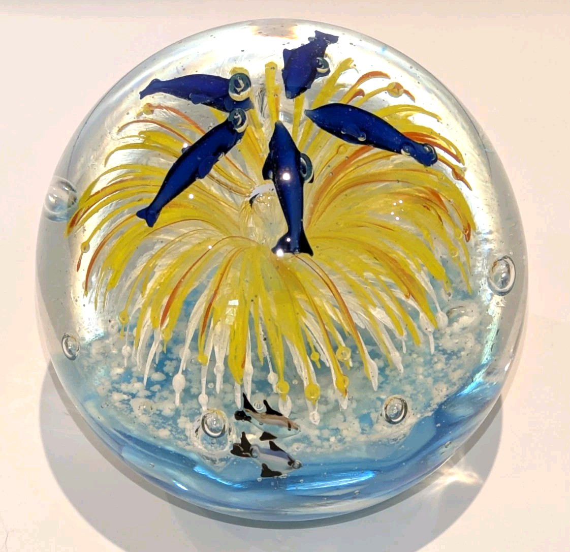 Murano Art Glass Aquarium Tropical Fish Paperweight Ocean Large Round 5.5″ 7+lbs