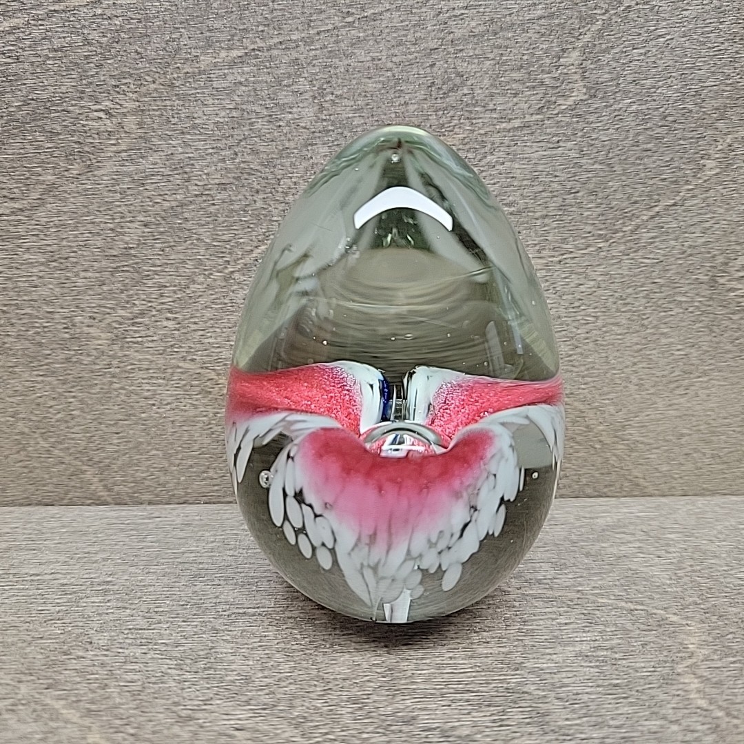 Glass Egg Paperweight – Pink and White Flower – Paper Weight Figure Decorative