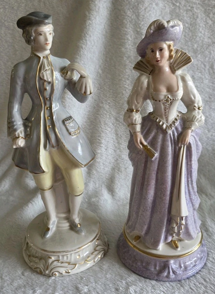 Vintage Taube China Porcelain Courting Couple Figurines Hand Painted AS IS