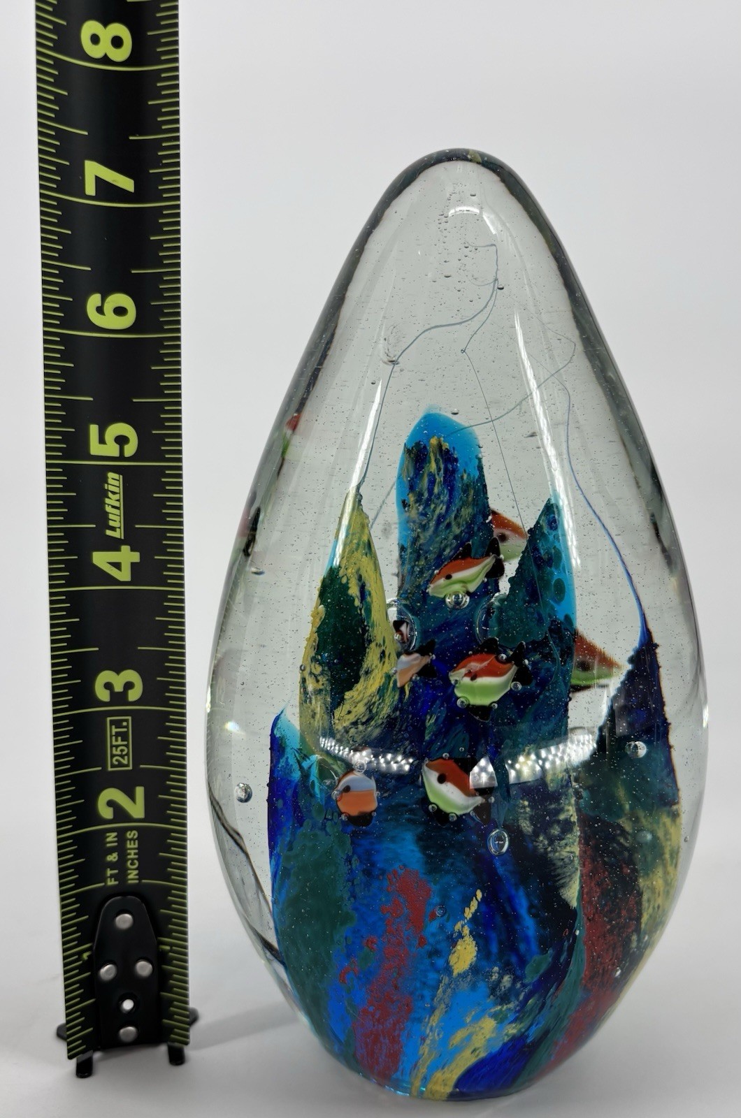 Large 5lb Hand Blown Art Glass Aquarium Paperweight Sculpture Fish Coral 7.5”