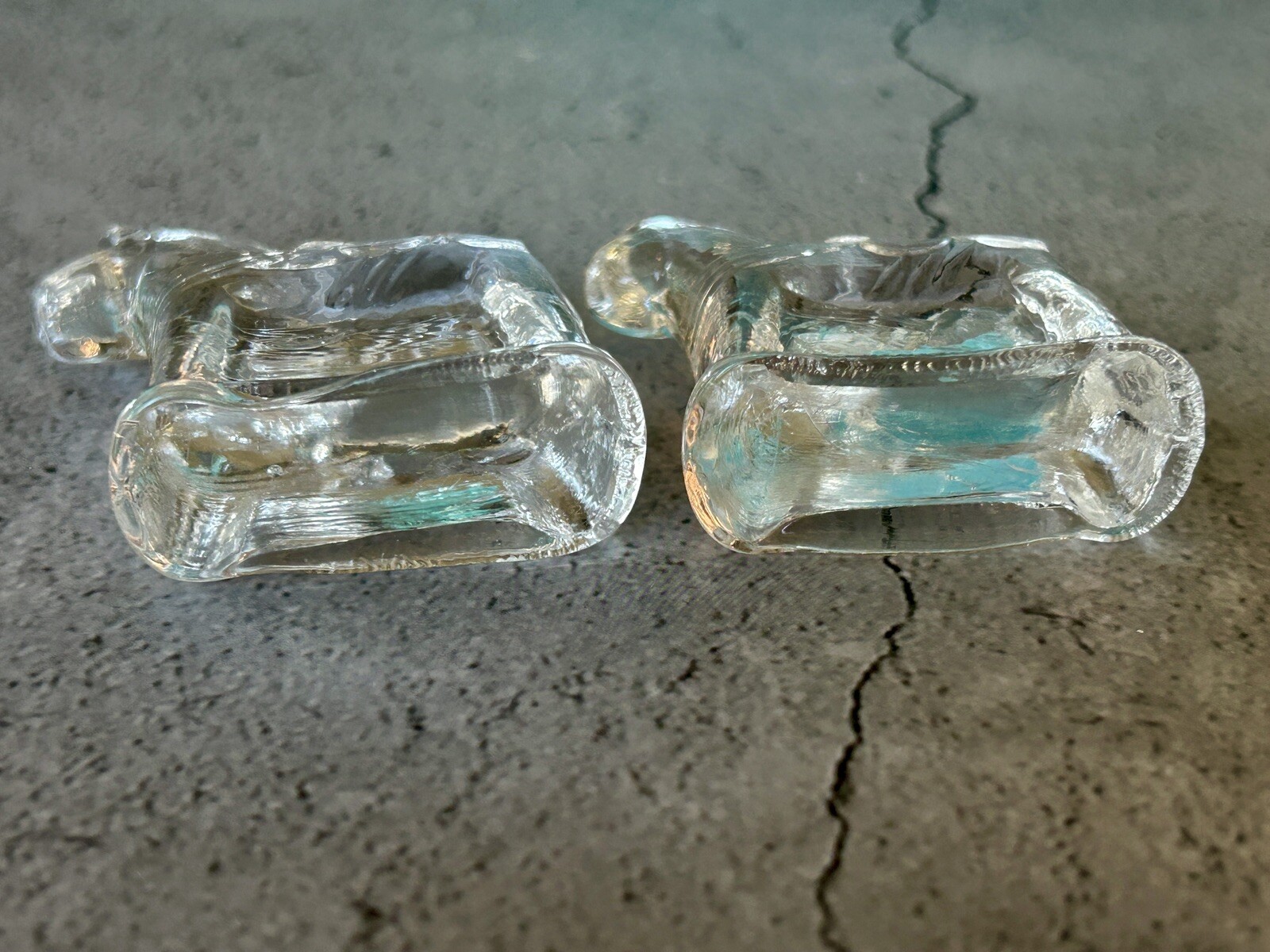 Lindshammar Sweden Crystal Dala Horse Paperweights Pair 2″ Scandinavian VTG
