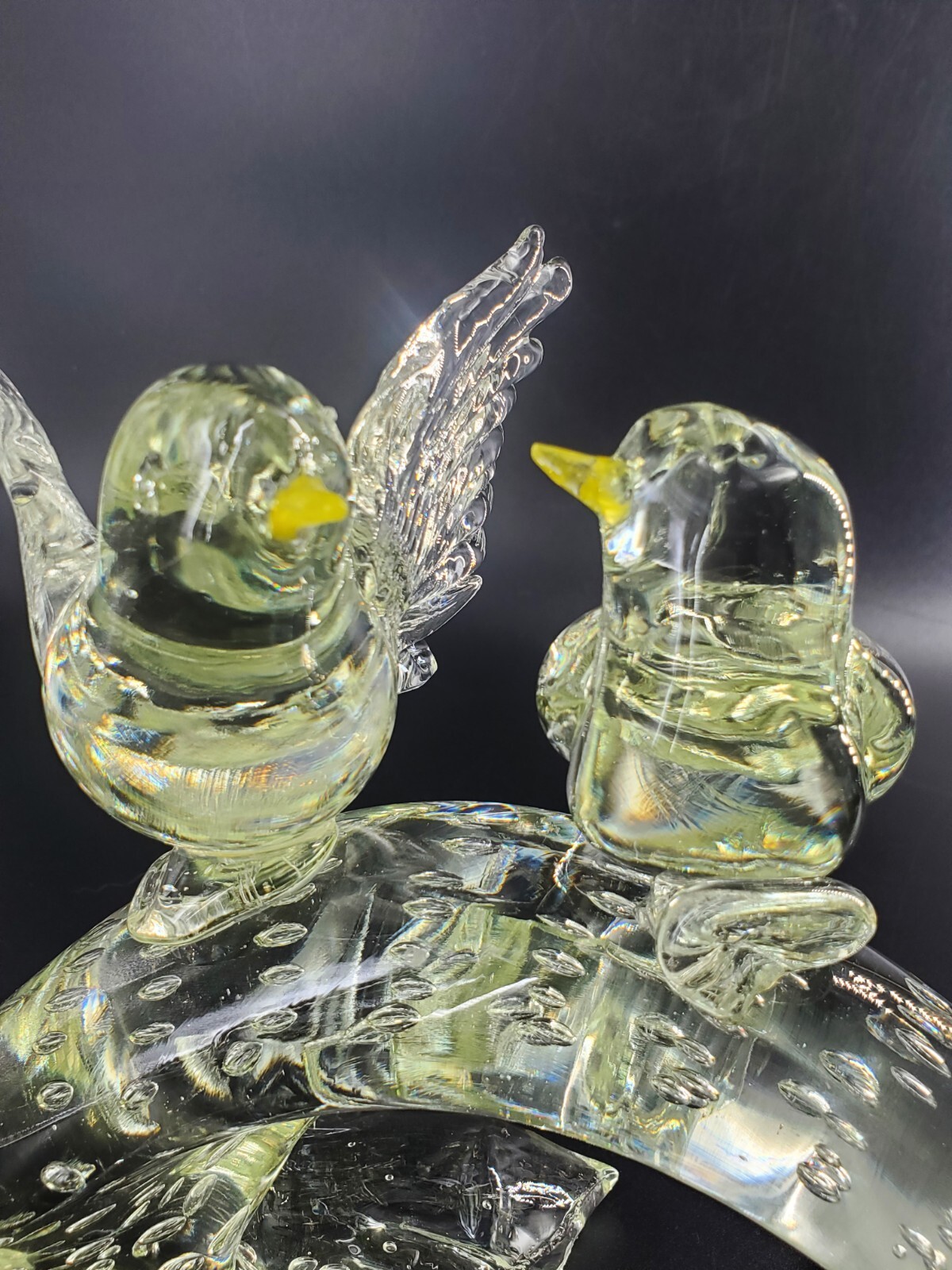 Pair Of Birds On A Branch Art Glass Sculpture, 10½”x4½”x7″, Heavy – 3 lb 7.8 oz