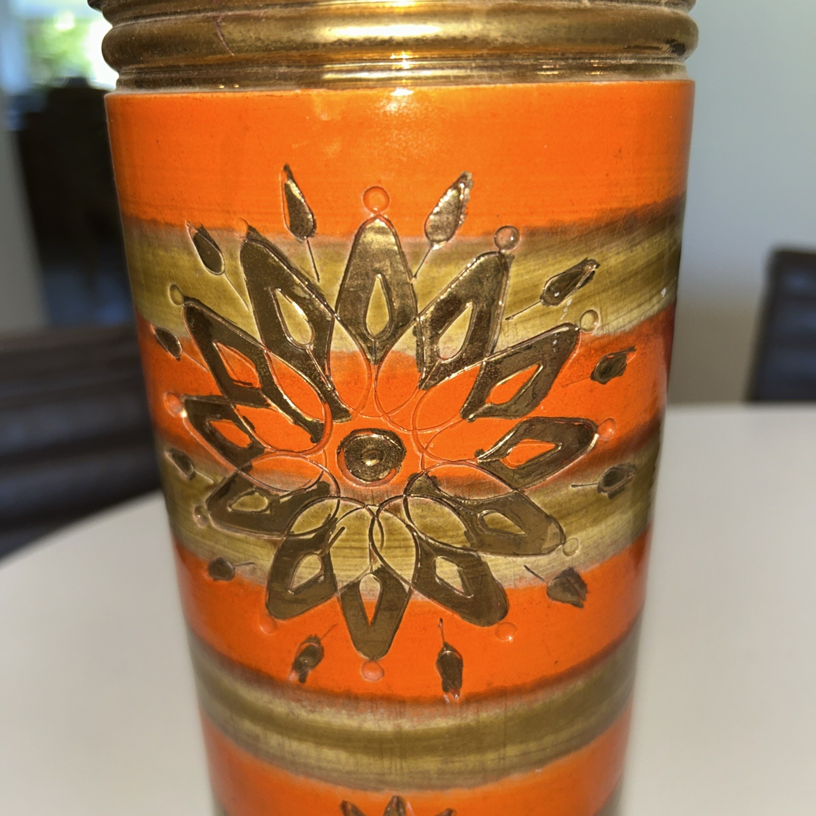 MCM Rosenthal Netter Bitossi Orange Gold 11.75” Sun Vase Italy