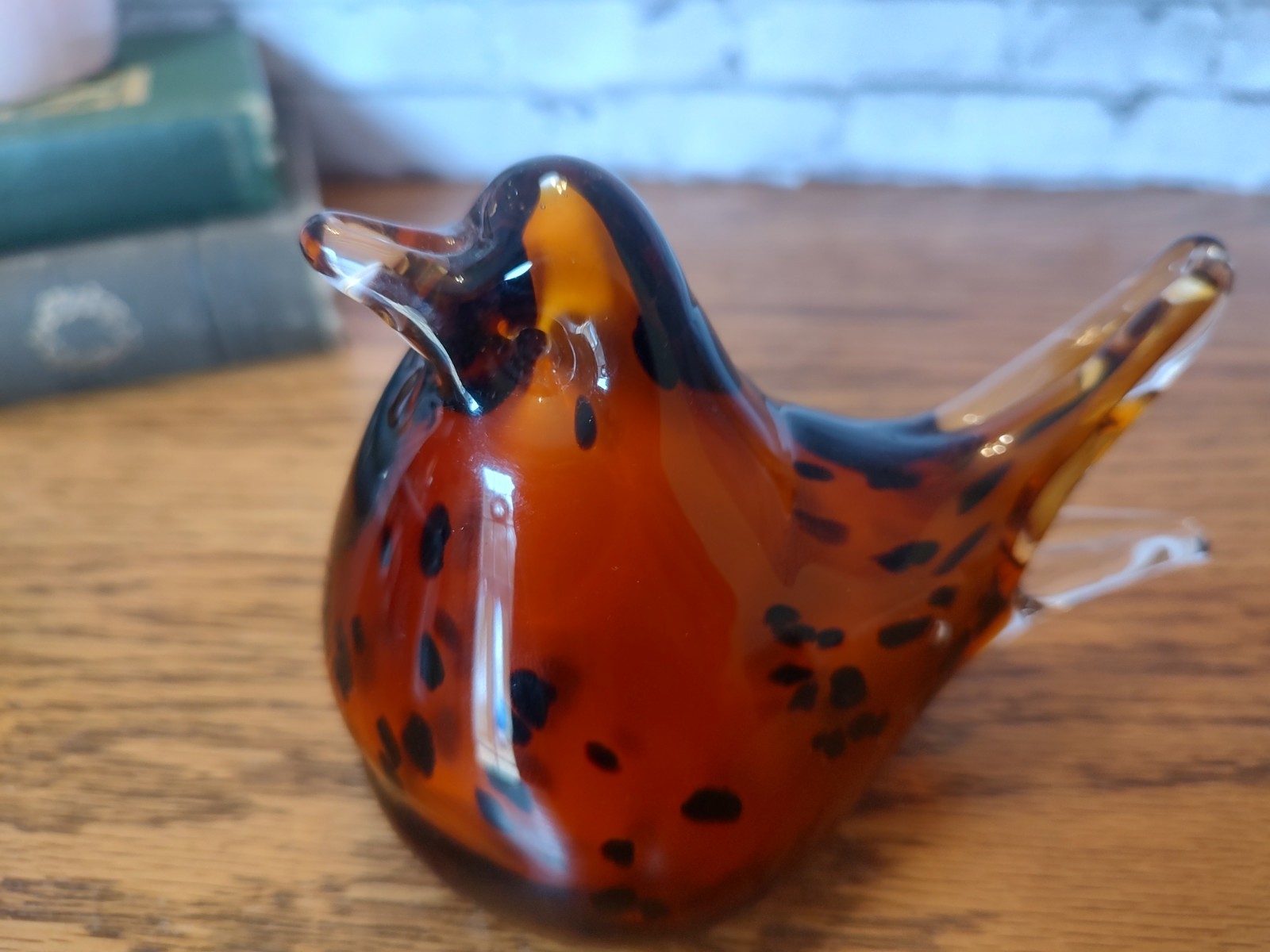 Vintage Glass Amber/Brown Bird Paperweight – Solid – No Markings