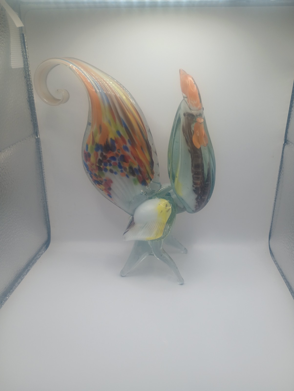Rooster Glass Hand Blown Multicolor Vintage