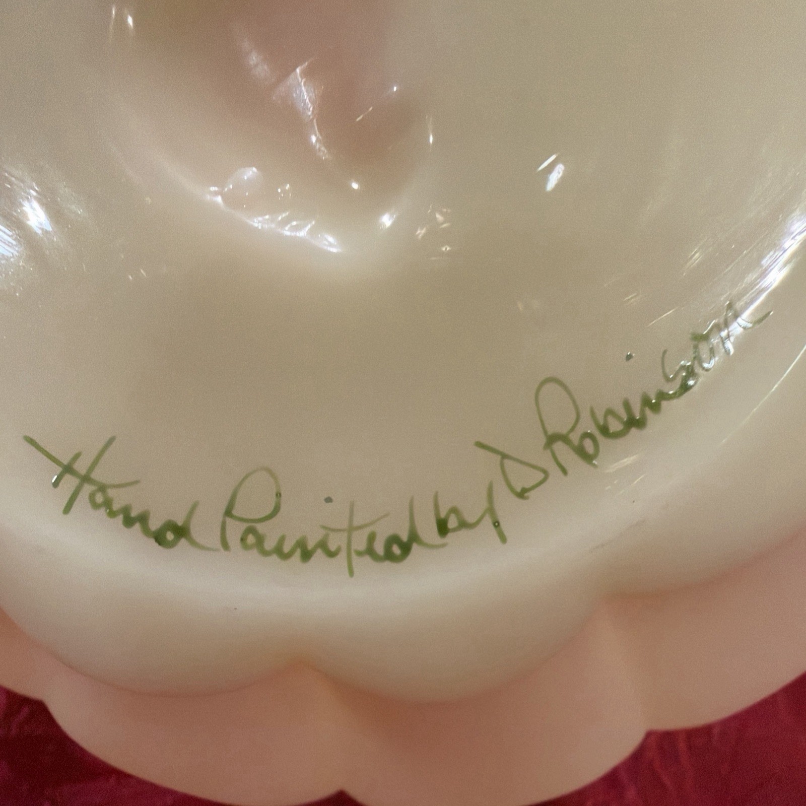 Spectacular Fenton Large Burmese Uranium Hand Painted Melon Vase 10”x9” Signed