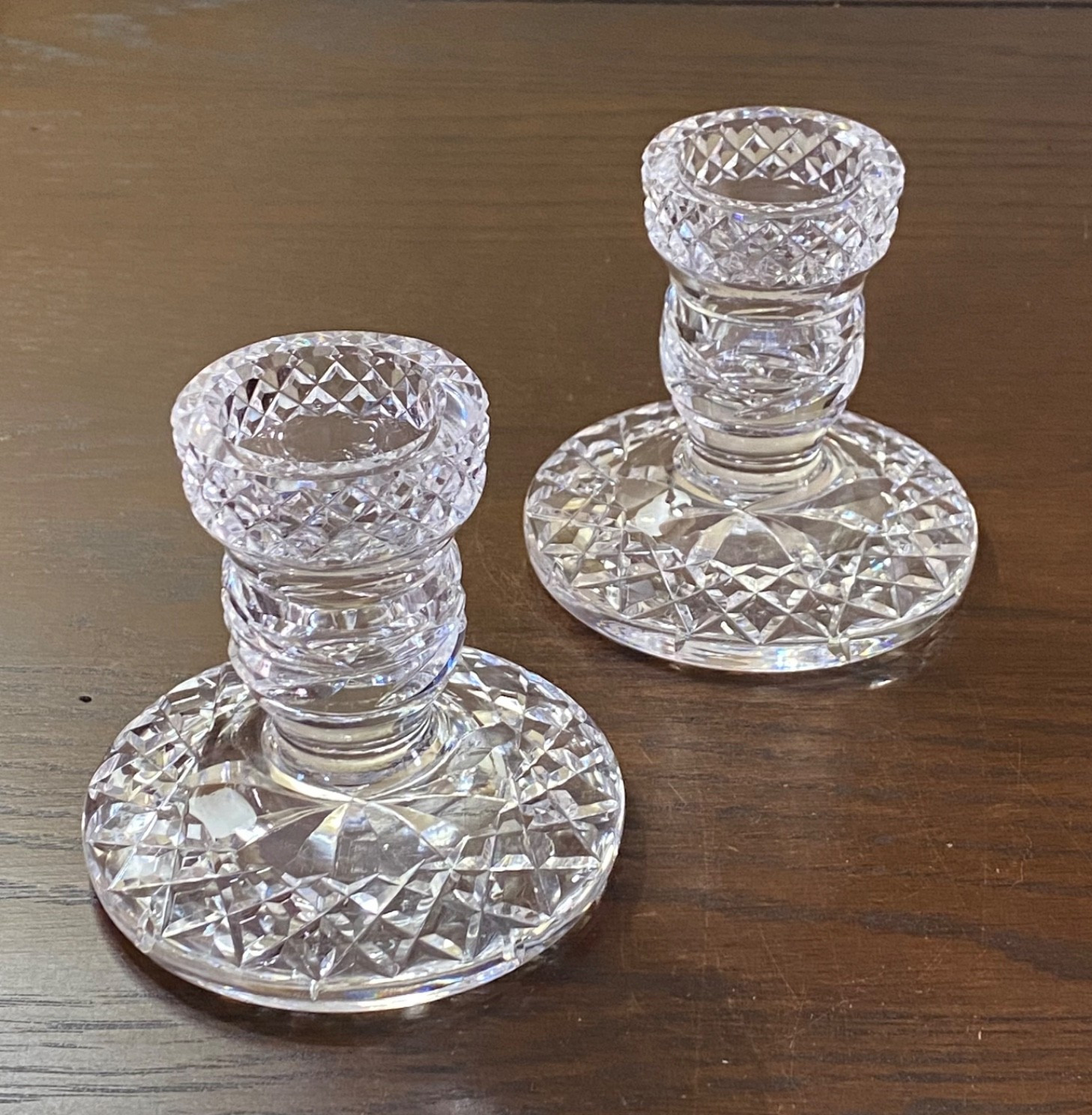 Pair of Waterford Glandore Crystal 3 3/8″ H Candle Holders Candlesticks ~ Signed