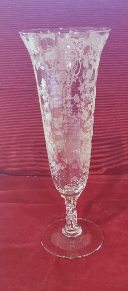 CAMBRIDGE ROSE POINT KEY HOLE LARGE 12″ VASE #1238 ELEGANT GLASS 1934-58