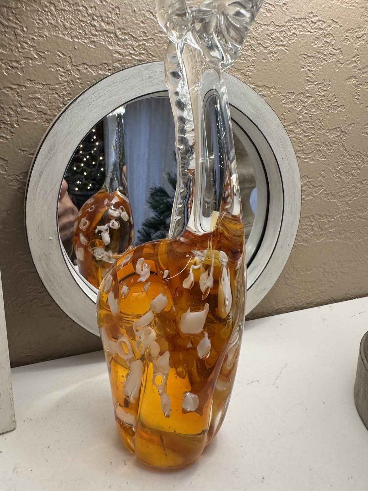Fifth Ave Crystal Amber Bubble Art Glass Giraffes Figurine Murano Style Decor