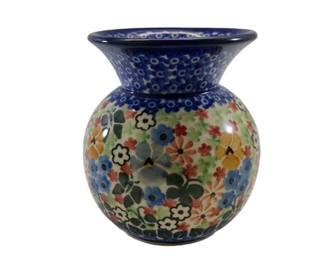 VTG Maria Starzyk Boleslawiec Vase UNIKAT Flowers Design Handmade Poland