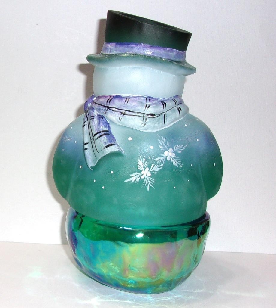 Fenton Glass Teal Carnival Winter Nap Kitten Snowman Fairy Light Ltd Ed #18/30
