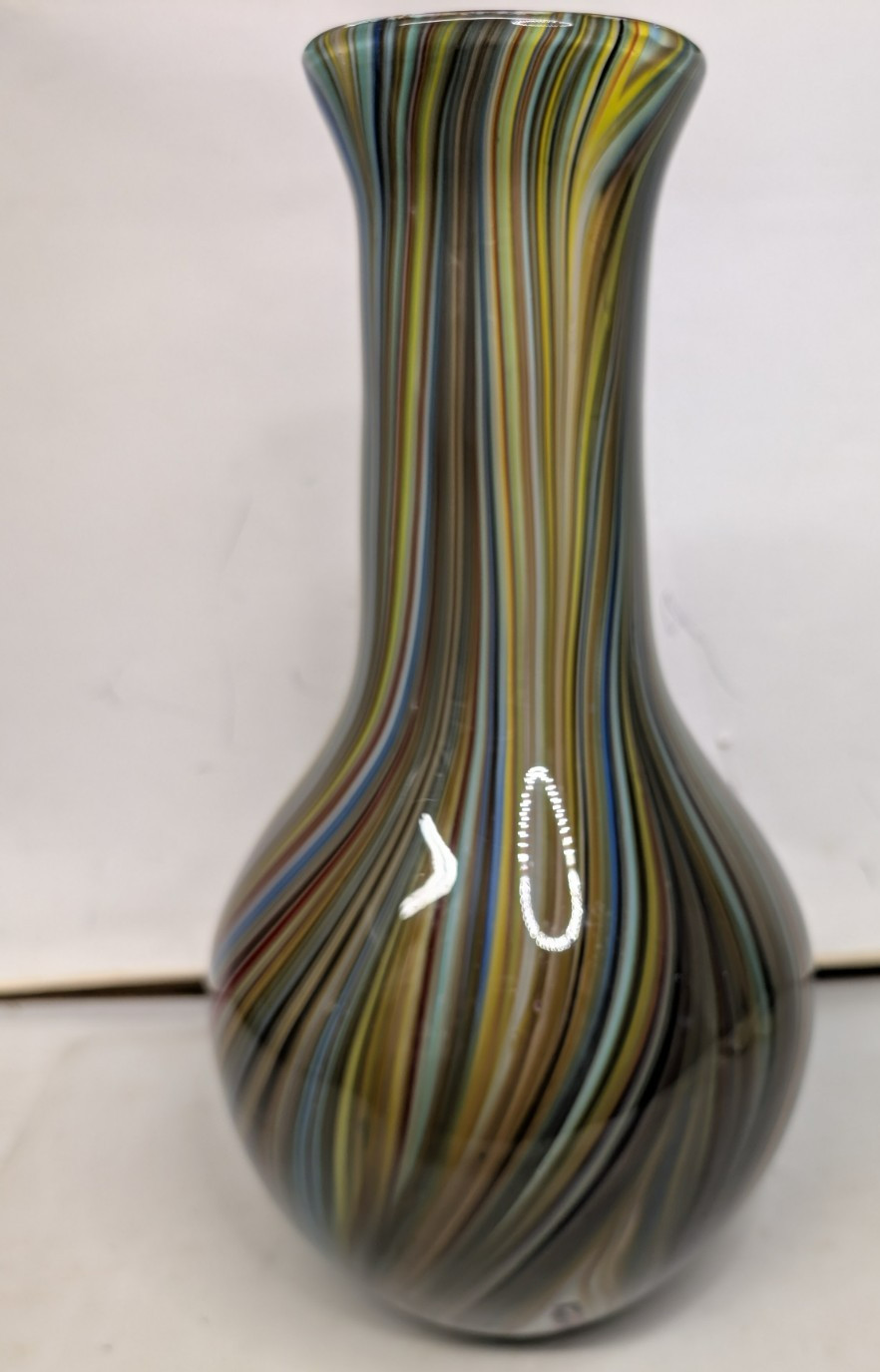 Multi-Colored Swirl Glass Vase -Colorful Striped Filegrana Technique 13 1/2 Tal