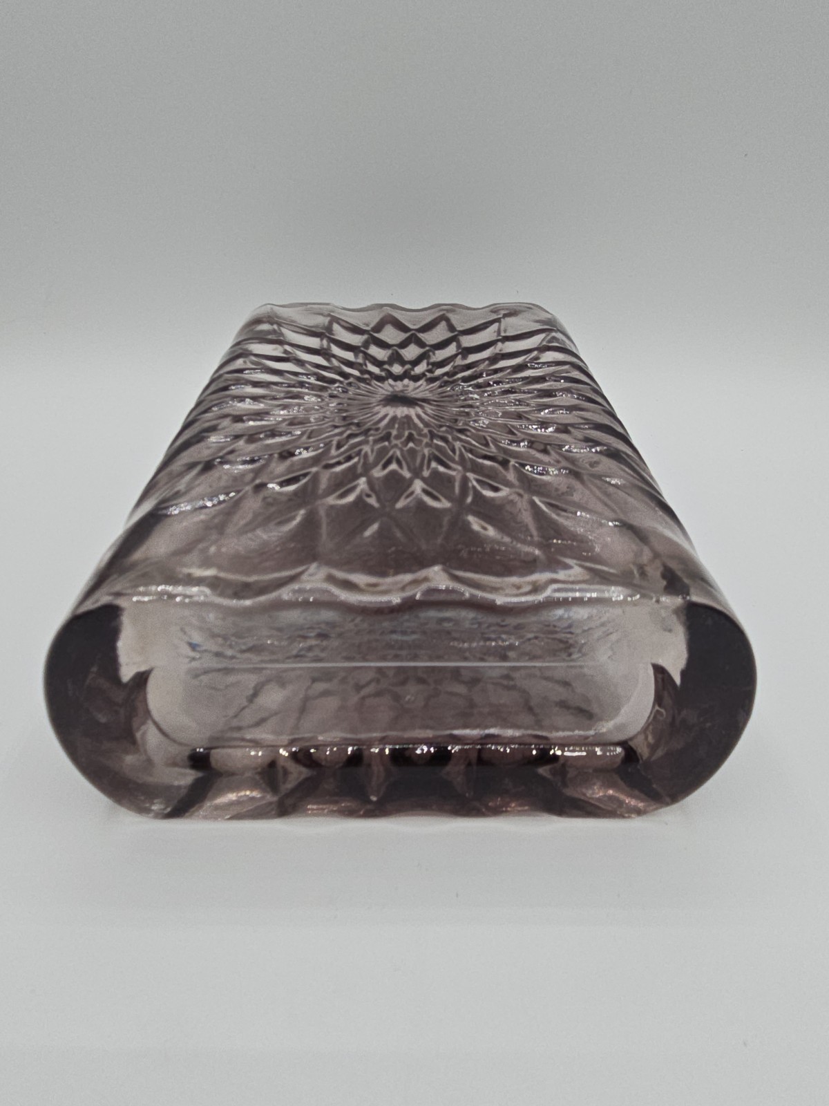 Art Glass Textured Starburst Rectangle Vase Smoke Color READ